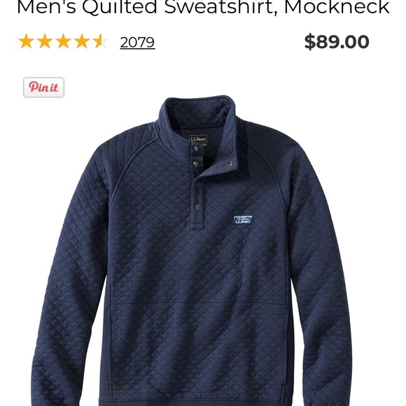 LL bean mens quilted mock neck pullover sweatshirt - Picture 3 of 4